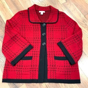 Mercer Street Studio Red Black Button Cardigan Sweater Size Large